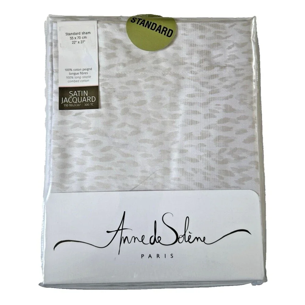 Anne De Solene Caractere Standard Shams Set of 2 Satin Jacquard Cotton Beige